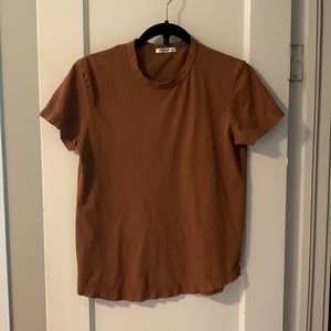 Buck Mason brown curved hem t shirt